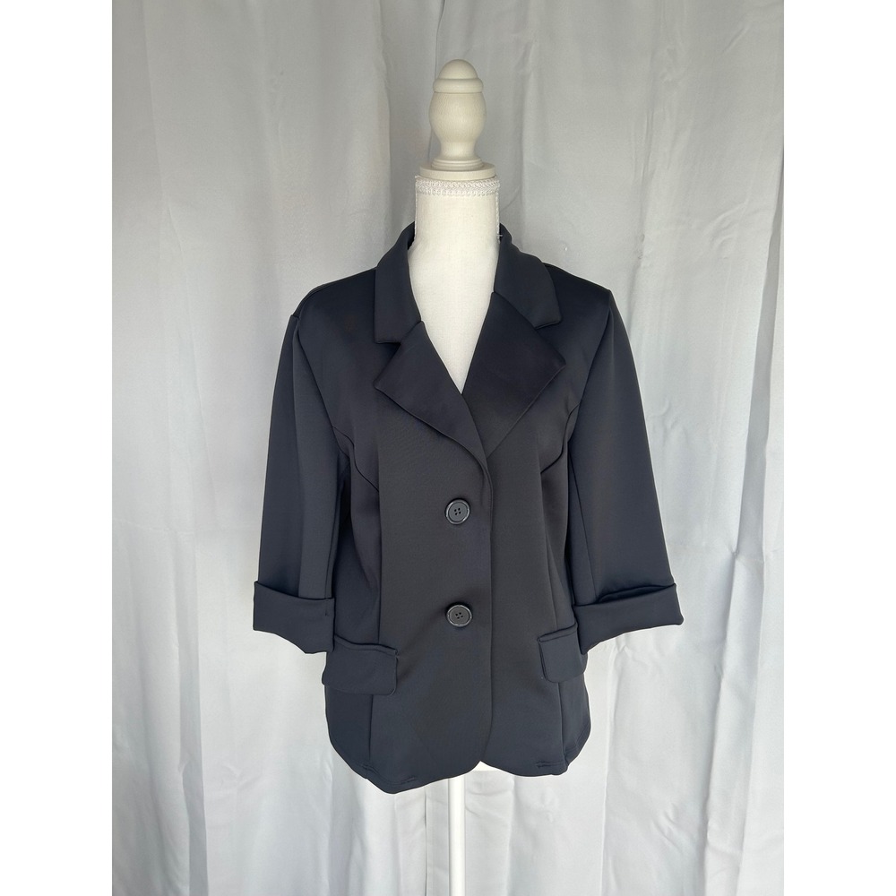 Robert Louis Womens Black 3/4 Sleeve Two Button Blazer Jacket Petite Large PL